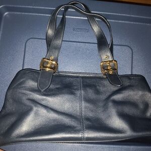 Giani Bernini Cute Little Navy BLeather Handbag w/ 3 Compartments and Gold Hardw